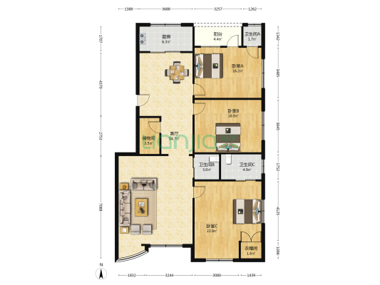 印务西岸 3室1厅3卫 163平方
