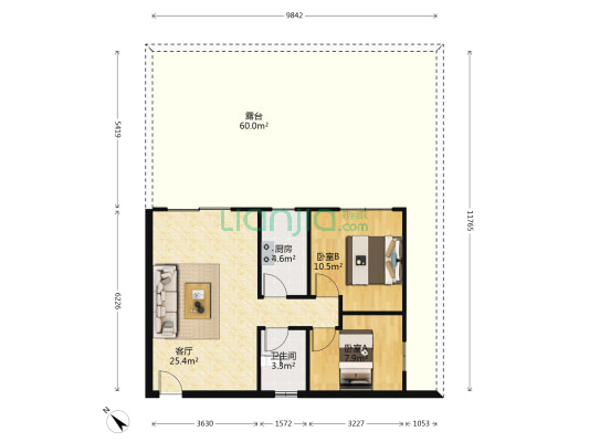 置富广场 2室1厅1卫 68平方