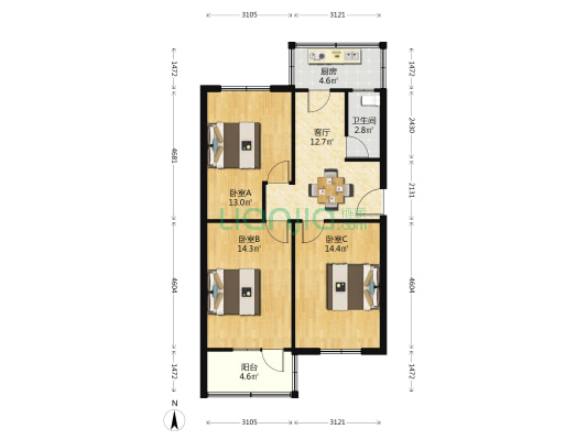 学苑三区 3室1厅1卫 76平方