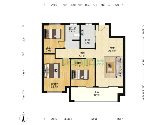 融信海亮观澜学府 3室1厅1卫 96平方