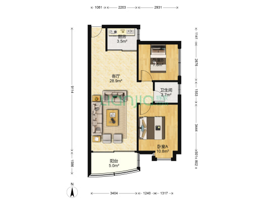 翡翠小区 2室1厅1卫 71平方