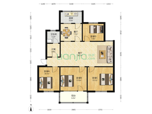 淮安市农科院宿舍区 4室2厅1卫 115平方