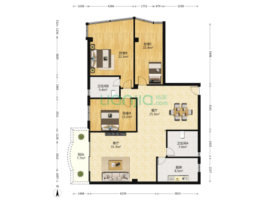 双福花园 3室2厅2卫 148平方