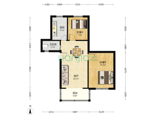 宁静港湾 2室1厅1卫 66平方
