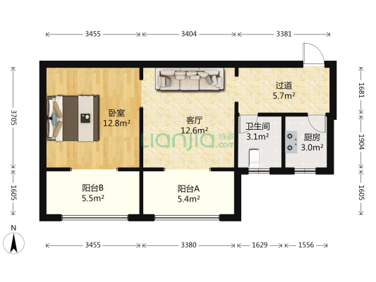 远洋天骄 1室1厅1卫 72平方