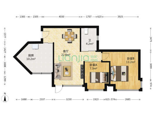 协和新世界 2室1厅1卫 76平方