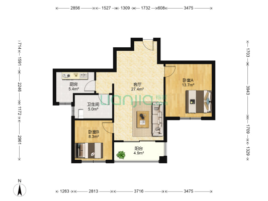 智格新怡家园 2室1厅1卫 85平方