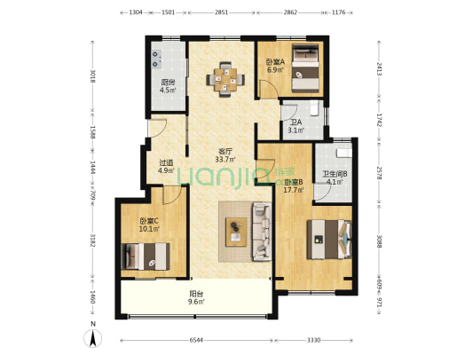 桂语春山 3室1厅2卫 119平方