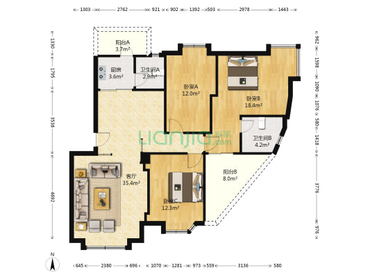 旭翠庭 3室1厅2卫 108平方