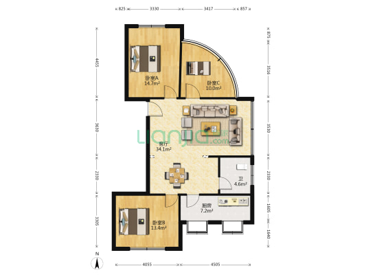 桃苑小区 3室1厅1卫 108平方
