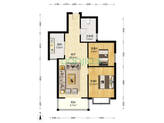 绿博半岛 2室1厅1卫 94平方