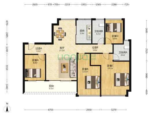 越秀瑞麓府 4室1厅2卫 140平方