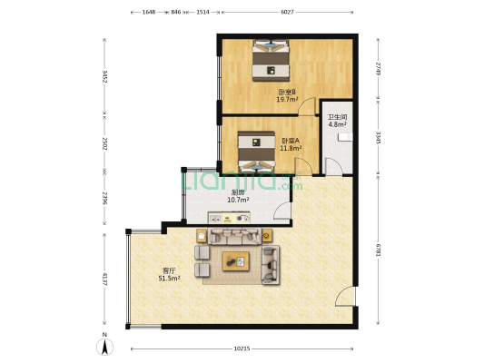 佳地广场 2室1厅1卫 143平方