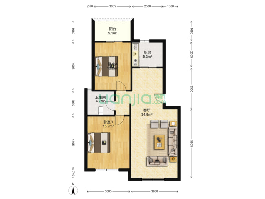 首创梦苑 2室1厅1卫 83平方