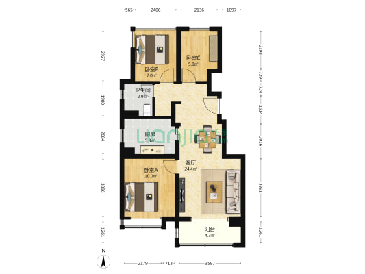 路劲御和府 3室1厅1卫 83平方