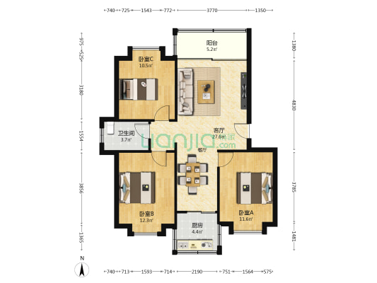富豪花园(金湾区) 3室1厅1卫 89平方