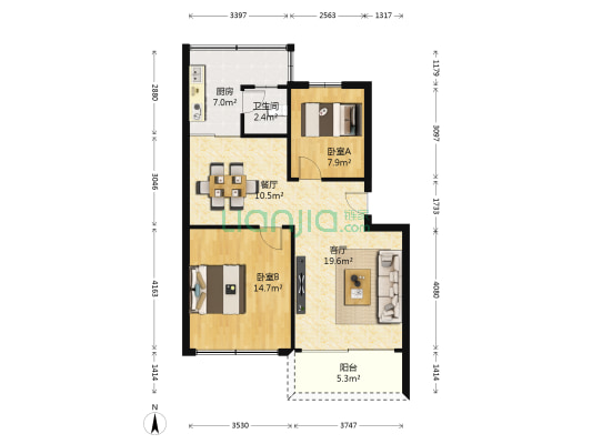 物业城 2室2厅1卫 76平方