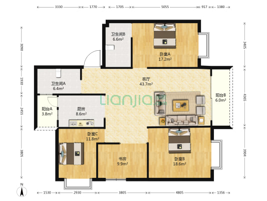 南岳大院 4室1厅2卫 159平方