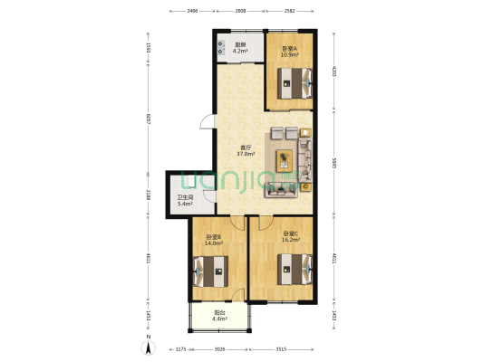 乌山新村 3室1厅1卫 118平方