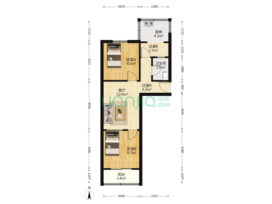 棉纺东路18号 2室1厅1卫 61平方