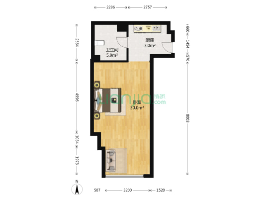 奥体万达广场 1室0厅1卫 66平方