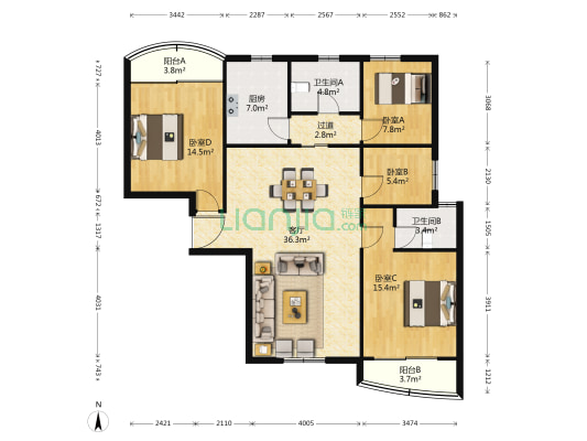 秀水苑 4室1厅2卫 132平方
