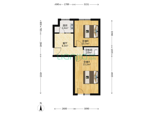 康复里2段 2室1厅1卫 48平方