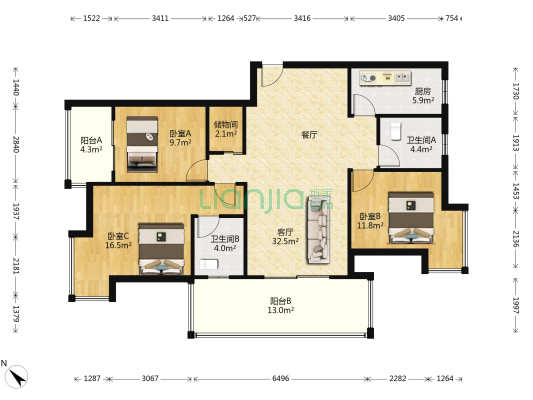 世茂·香樟园 3室1厅2卫 120平方