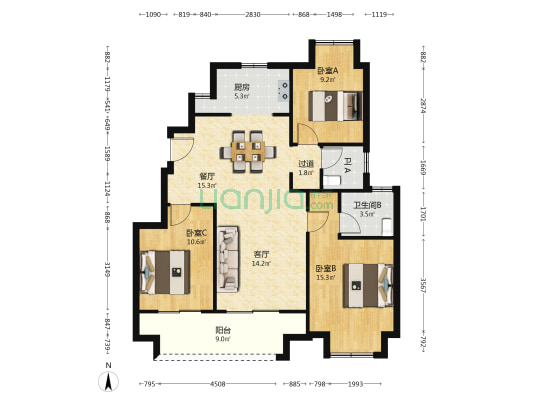 豪森锦珑 3室2厅2卫 105平方