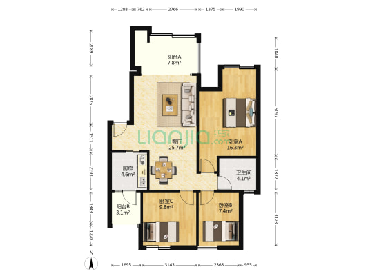 万科四季花城碧榕苑 3室1厅1卫 89平方