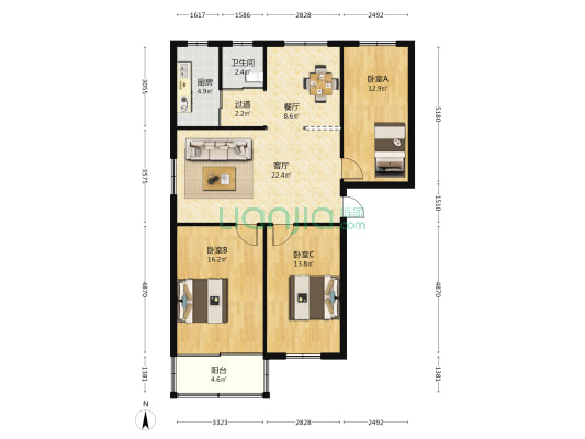 马军寨四村 3室2厅1卫 109平方