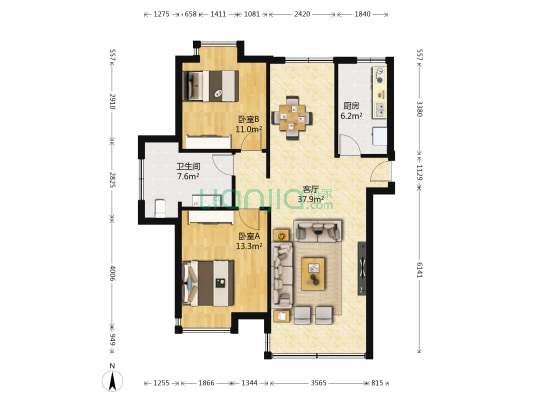 香榭兰庭 2室1厅1卫 99平方