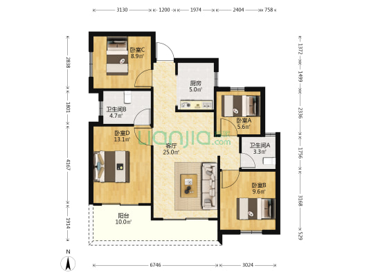 彰泰春江海岸 4室1厅2卫 113平方