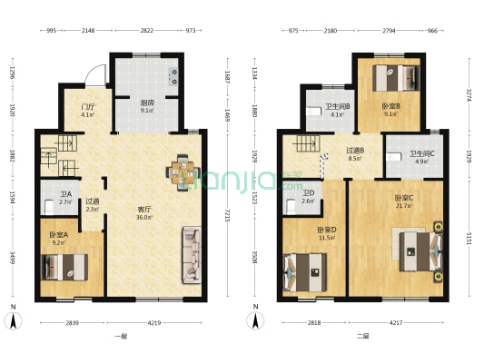 石榴世家院子 4室1厅4卫 162平方