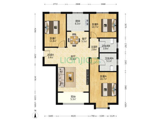 礼贤嘉苑人才公寓 3室2厅2卫 133平方