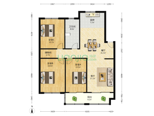富江一品花园东区 3室2厅1卫 125平方