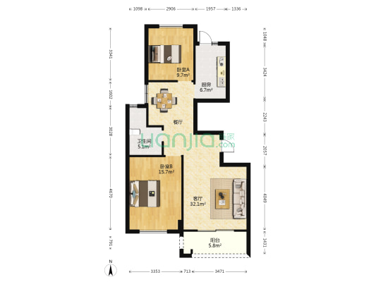 金瓯富贵世家 2室1厅1卫 101平方