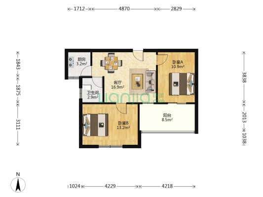 百悦家花园 2室1厅1卫 64平方