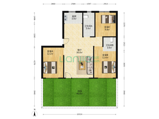 高新嘉悦 3室1厅2卫 108平方