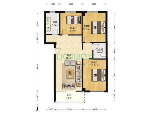 金鹭花园 3室1厅1卫 95平方