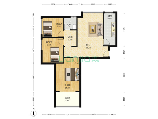 浩华香颂国际城 3室1厅1卫 93平方
