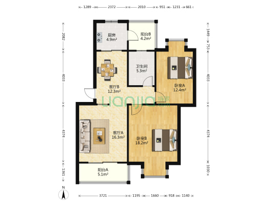 水乡佳景 2室2厅1卫 88平方