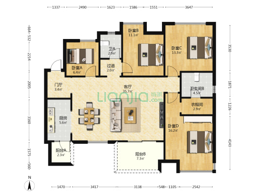 中建御湖壹号A御峰 4室1厅2卫 140平方