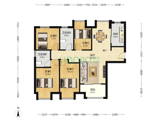 特房新玥公馆 4室1厅2卫 109平方