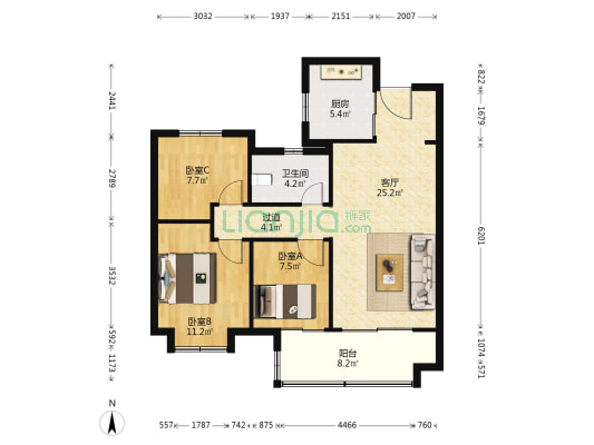 和锦东园 3室1厅1卫 102平方