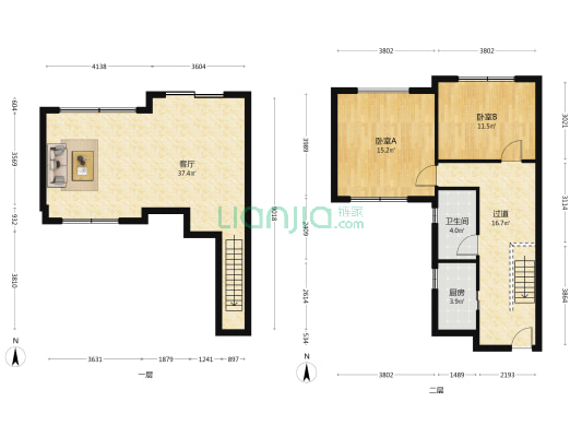 天府花城 2室1厅1卫 117平方