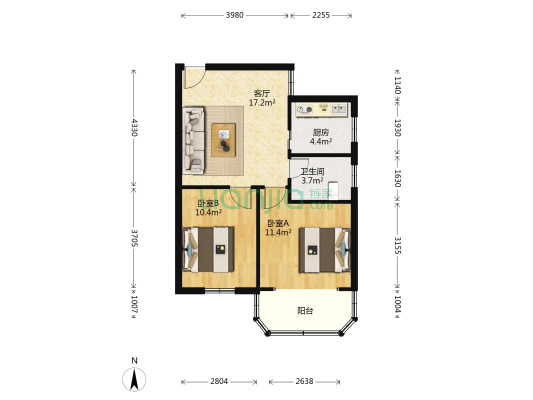 果园小区 2室1厅1卫 65平方