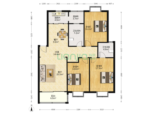 曹安花园 3室2厅2卫 141平方
