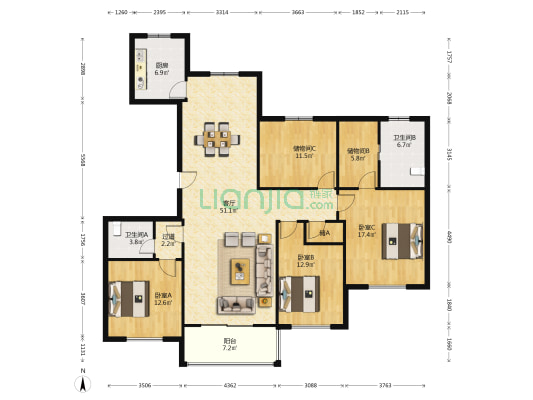 仁恒江湾世纪清园 3室1厅2卫 179平方
