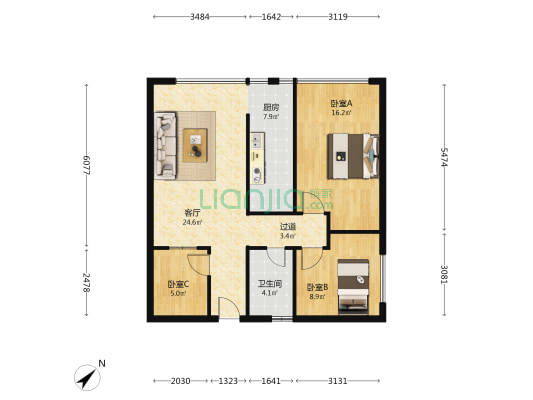 大华国际 3室1厅1卫 90平方